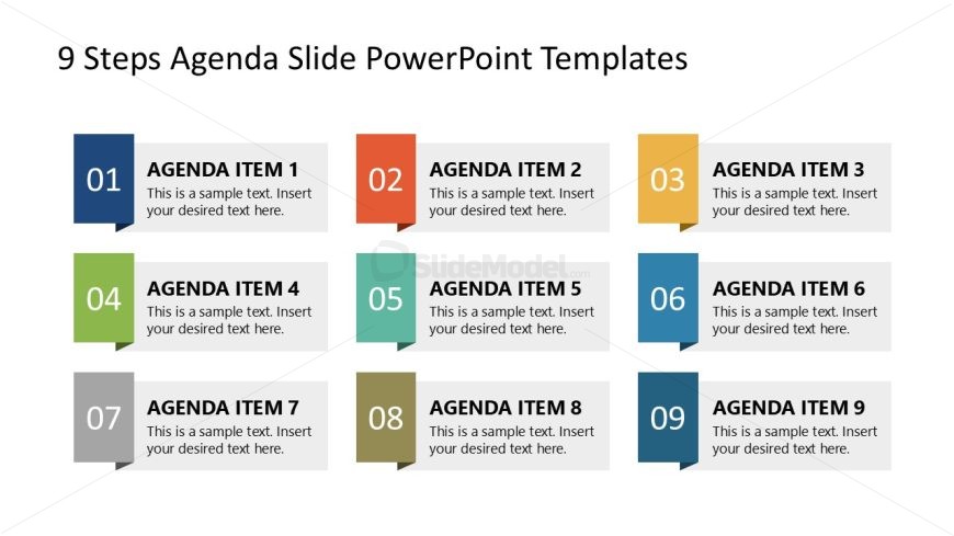 PPT Templates Free Nine Agenda Items Horizontal