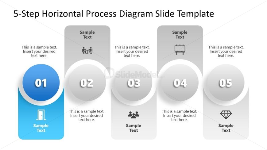 Customizable 5-Step Horizontal Process Diagram PPT Template 