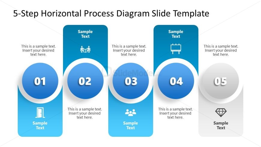 Free 5-Step Horizontal Process Diagram PowerPoint Slide 