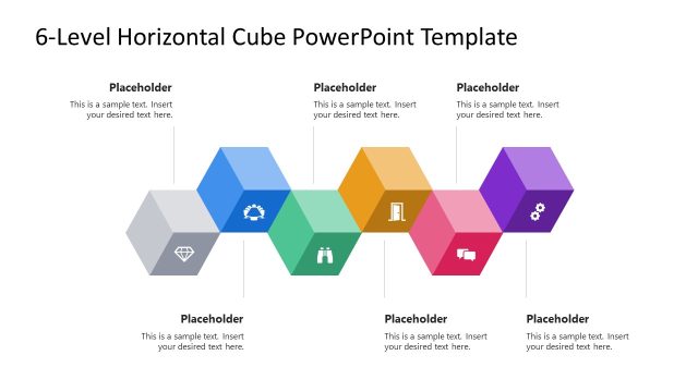Editable Free 6-Level Horizontal Cube Infographic PowerPoint Template