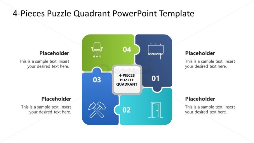 Editable Puzzle Pieces Quadrant Diagram PPT Template