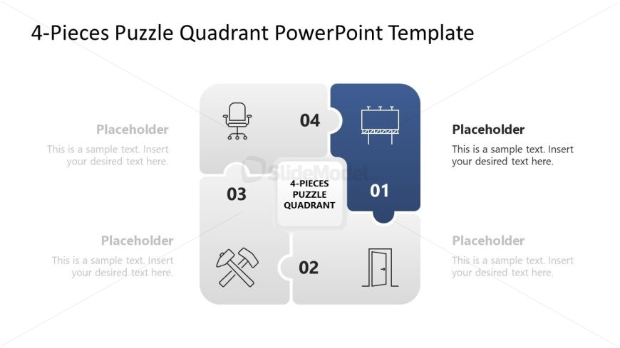 Customizable Puzzle Pieces Quadrant Diagram PPT Template