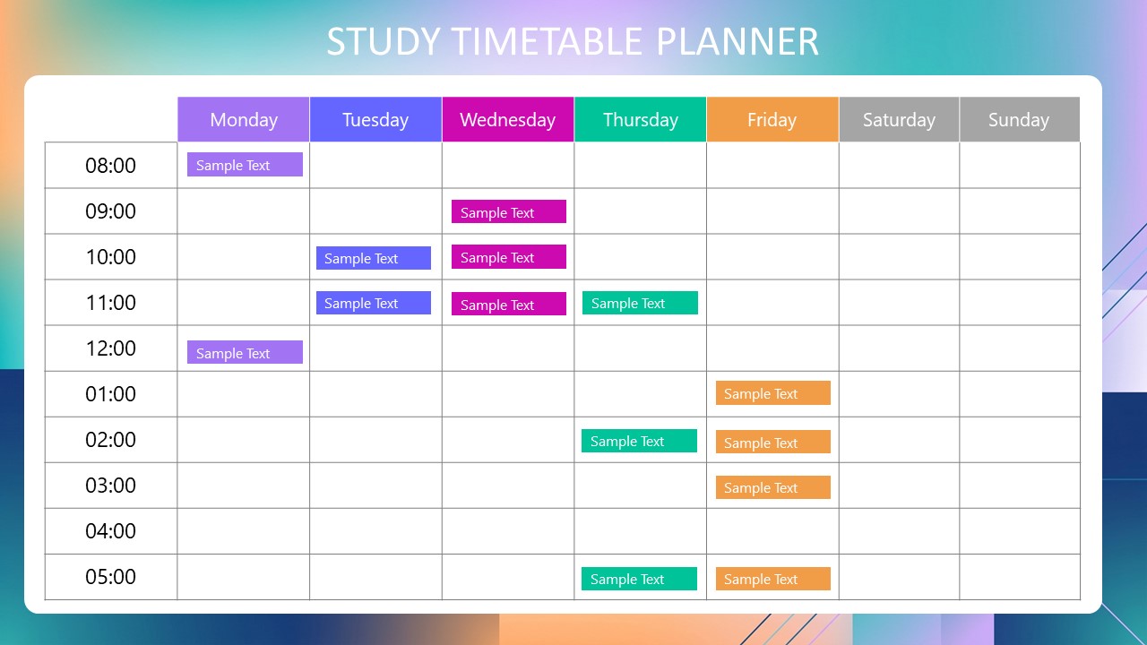 Free Hourly Study timetable Planner Presentation Template