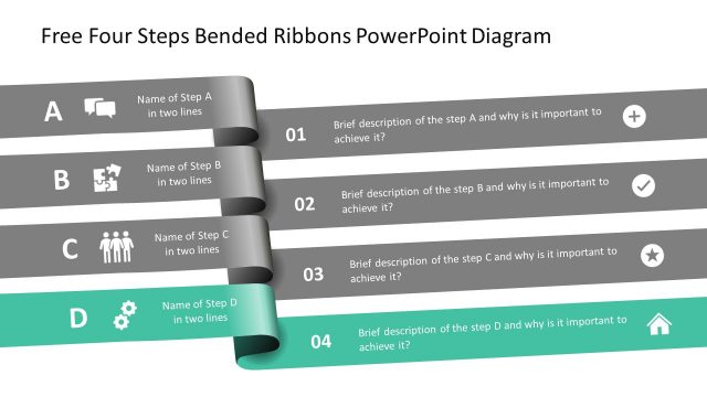 PowerPoint Design Free Template 4-Step Ribbons Diagram