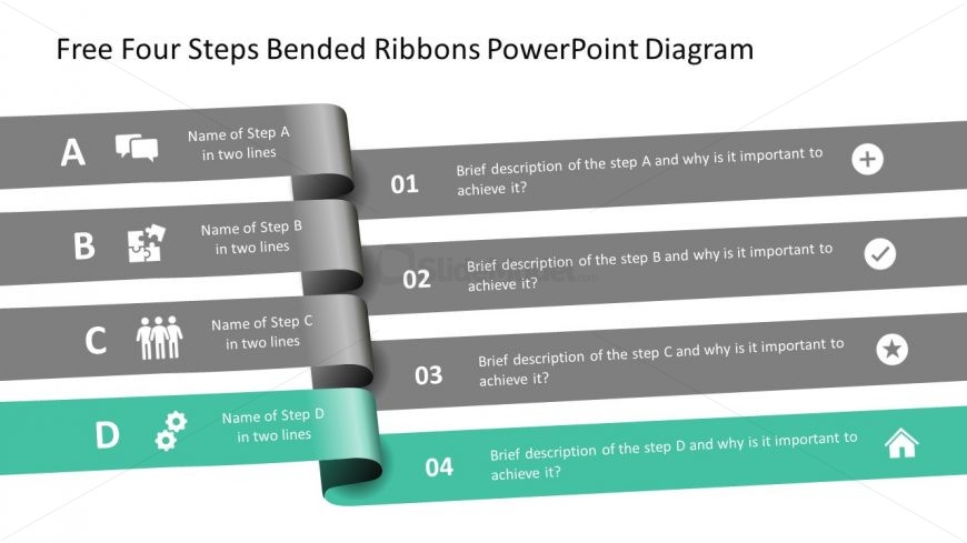 4 Segments Ribbon Diagram for PowerPoint 