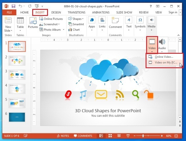 Insert video to PowerPoint 2013 from PC