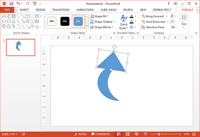 Place Isosceles shape over moon shape in PowerPoint