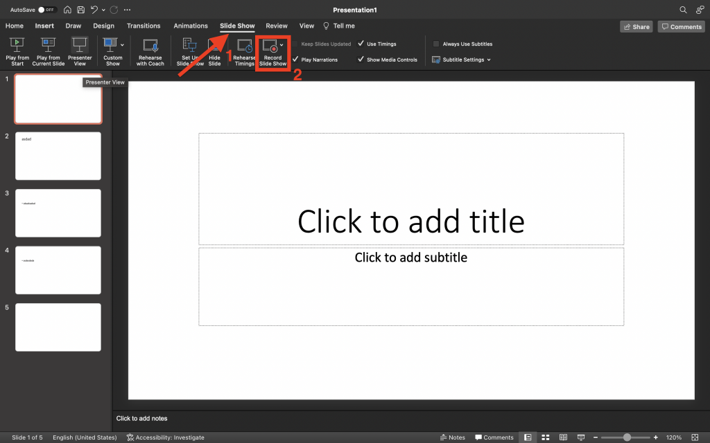 narrate a PowerPoint presentation with the Record Slide option