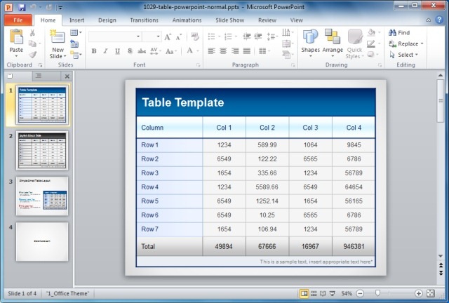 Table Template For PowerPoint