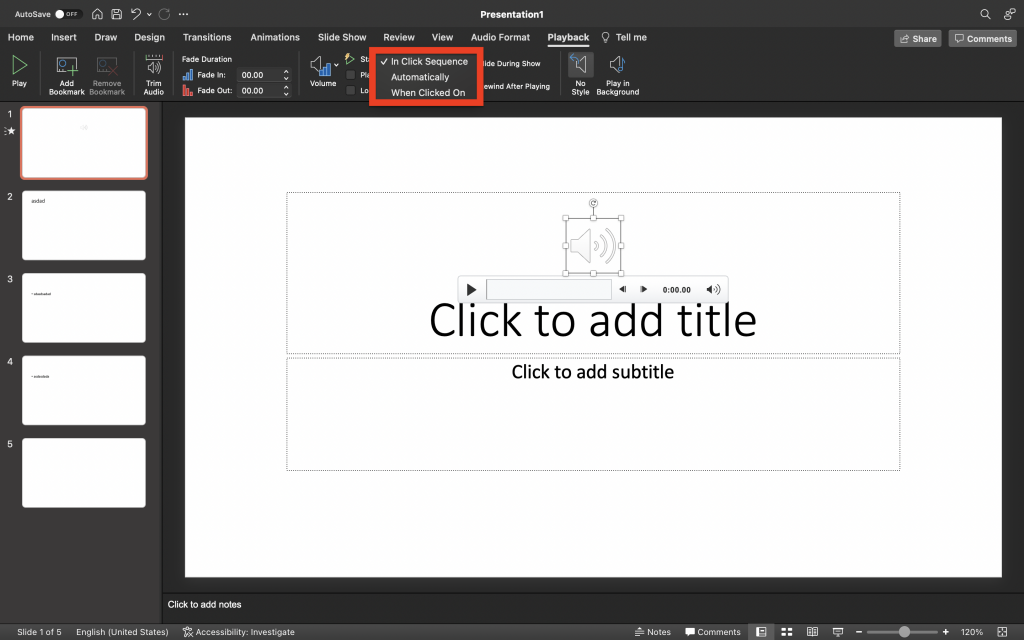 different playback options in PowerPoint