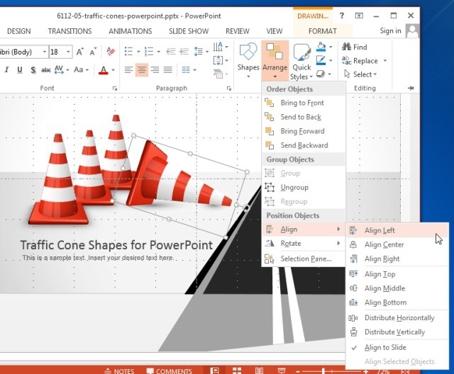 arrange menu in powerpoint