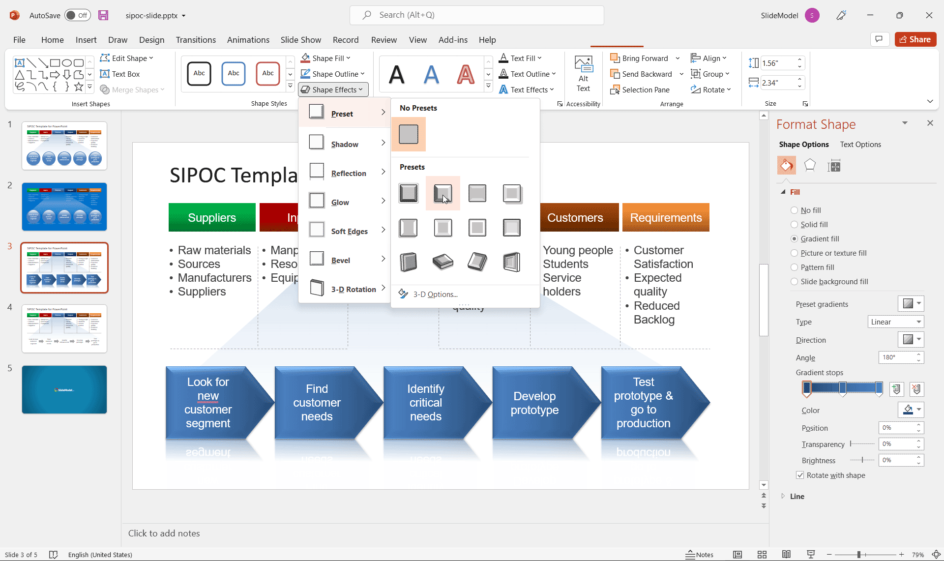 Customizing an editable SIPOC Diagram template for PowerPoint
