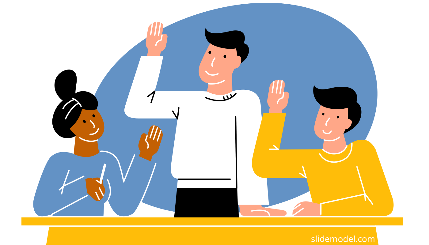 Employee engagement illustration, employees raising the hand