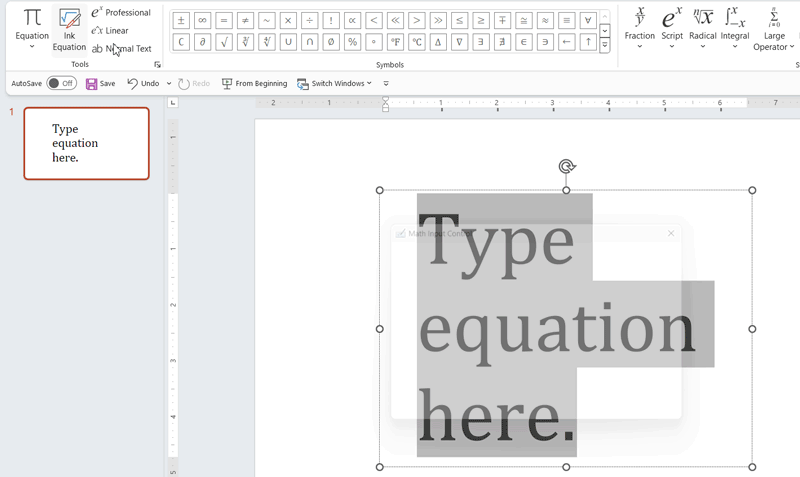 How to draw the plus minus sign in PowerPoint using the Ink Equation editor