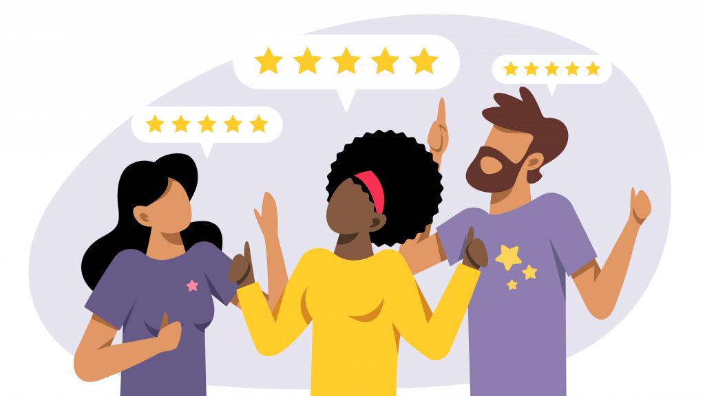 happy customers offering review of a business