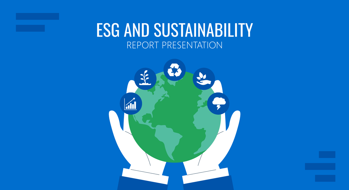 Cover for ESG and Sustainability Report Presentation guide by SlideModel