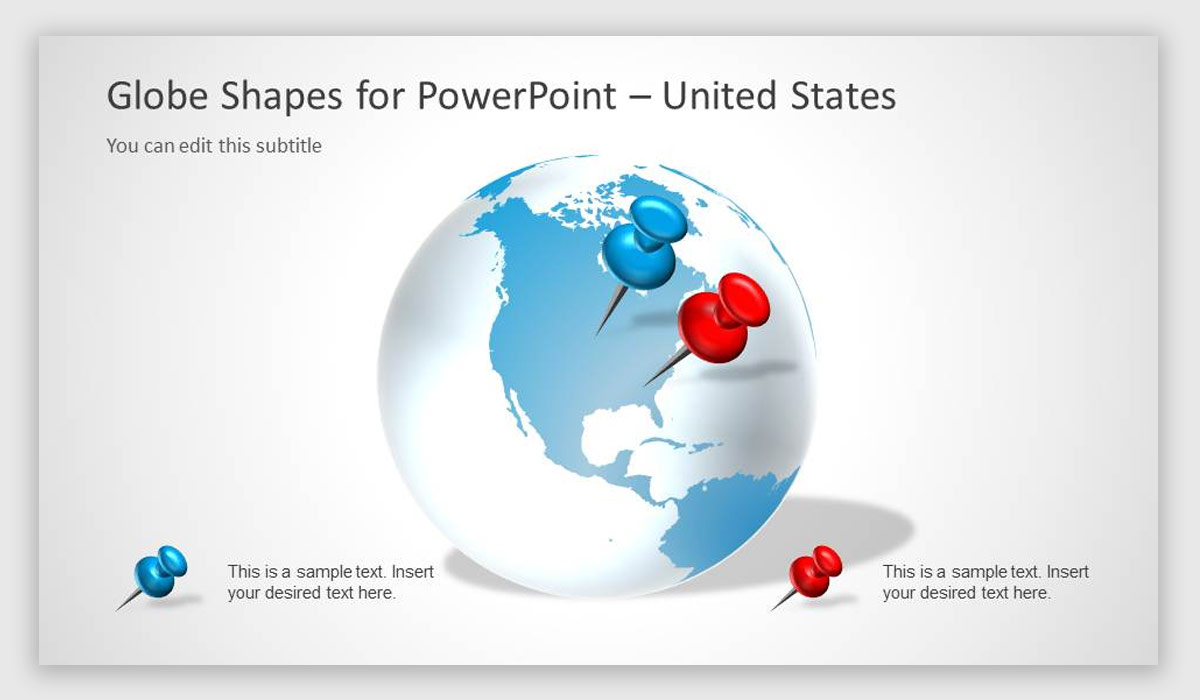 globe shapes template for powerpoint with map markers