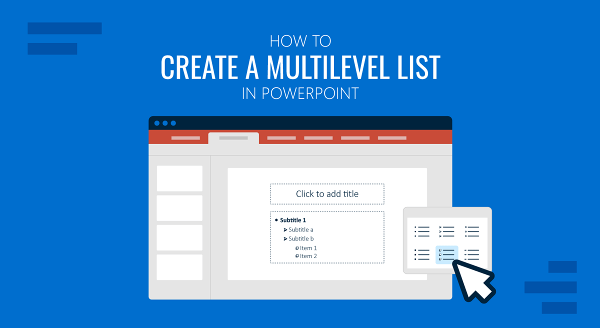 Cover for How to Create a Multilevel List in PowerPoint guide by SlideModel