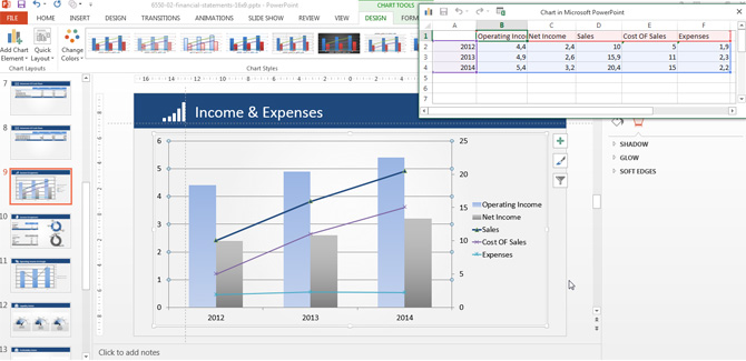 Icome and Expenses Data Driven PowerPoint Chart
