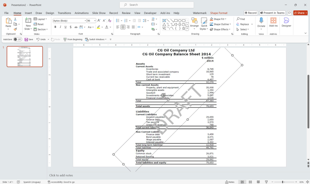 How to insert a text watermark in PowerPoint presentation with the text DRAFT - Example