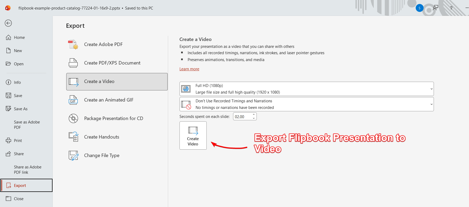 How to export a PPT deck as flipbook video