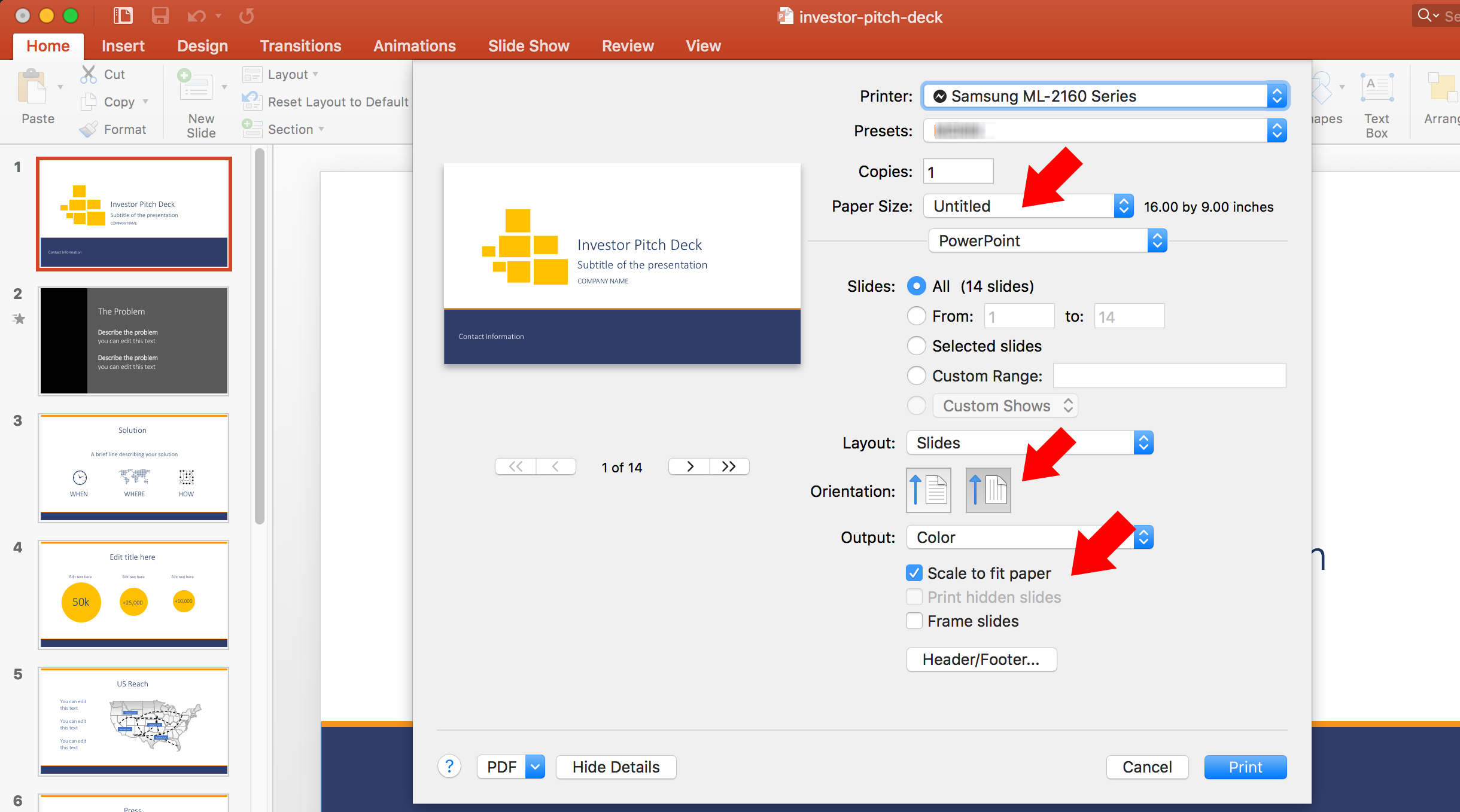 PowerPoint to PDF Borderless PDF Printing with Mac OS SlideModel