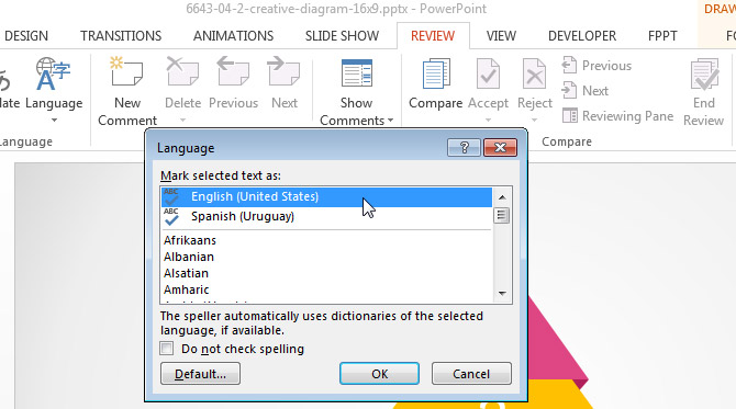 PowerPoint 2013 Windows Proofing Language