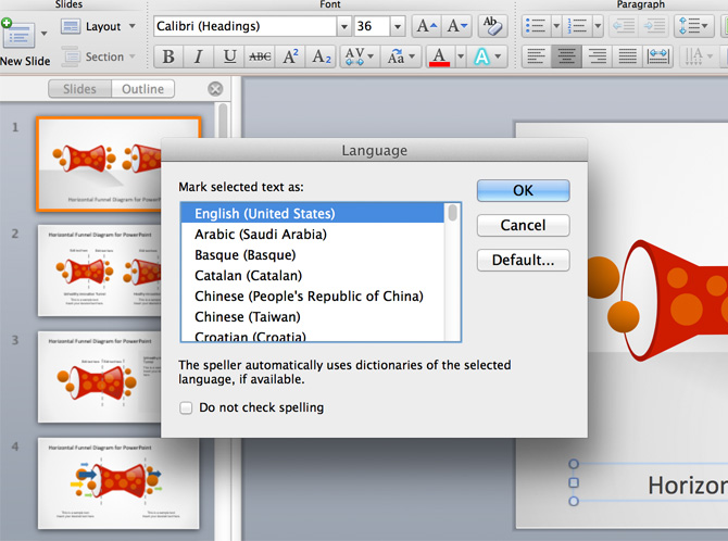 Mac PowerPoint 2011 Proofing Language Menu