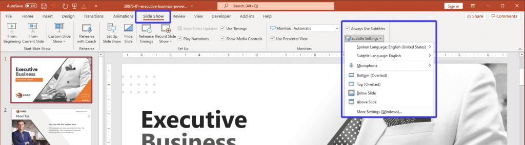 Enable Subtitles in PowerPoint