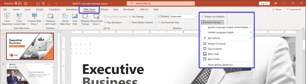 Using Subtitles and Captioning in PowerPoint