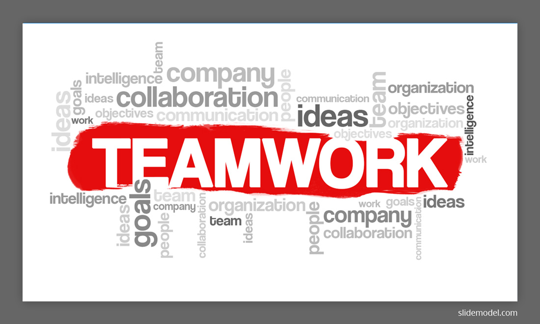 Teamwork Word Cloud Illustration PowerPoint template
